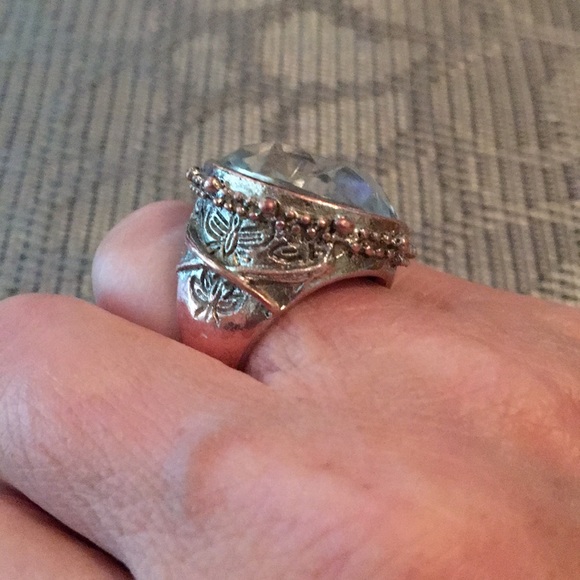 Hammered copper ring with a mirror stone - Picture 2 of 5